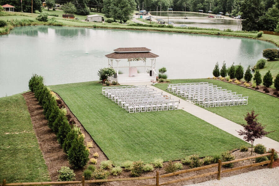 Aerial view of Stillwater gazebo and lake